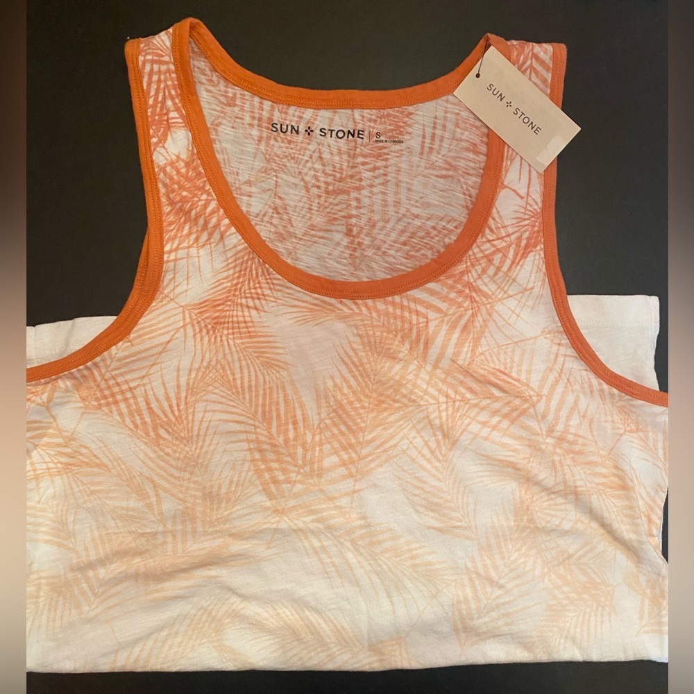 Sun + Stone Men’s Orange Scoop Neck Tank Top Shirt Size Small NWT